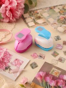 1PC Creative Stamp Pattern Portable Manual Puncher, Suitable For Scrapbooking, DIY Card Making, Photo Albums, And Paper Crafts, Paper Cutting Tool (Blue, Pink) - Single Piece - View 12
