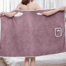 1pc Soft Thickened Coral Fleece Bathrobe, Cute Bow Pocket And Absorbent Design, Suitable For Bathing And Towel Wrap! Women's Exclusive, Comfortable And Durable Spa Wrap, Perfect For Bathroom, Camping, Beach, Spa, Hot Spring, Swimming, Travel - Multicolor - View 1