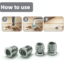 102pcs Threaded Inserts For Steel-Made, Screw In Nut Fastener Connector, Steel Hex Drive Nut Maintenance And Fastening For Household Office Furniture (Silver, Combination Of M6*15mm Nut And M6*25mm Bolt), Two Free Allen Wrenches. - A - View 8