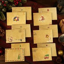 24 Christmas Vintage Kraft Paper Envelopes With 24 Stickers, Santa Claus Snowman Christmas Tree Pattern Holiday Greeting Card Envelopes, Suitable For Gift Wrapping Party Invitations - Christmas Envelopes + Stickers - View 3
