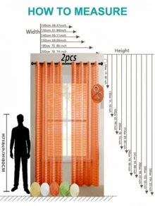 2件裝經典款戶外透明窗簾－聚酯纖維蚊帳，適用於露台、涼亭、花架－扣眼設計，透明透氣，無內裡－多件組合，四季適用 - 橘色 - 查看 24