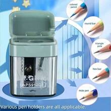1pc Single Hole Premium Student Pencil Sharpener, Durable And Easy To Clean, With Lid To Prevent Mess, Compact Desktop Stationery Design, Suitable For Office, Home And School, Manual Pencil/Eyebrow Pencil Sharpener, Pink, Grey, White, Green, Random Style - Style 1 - View 2