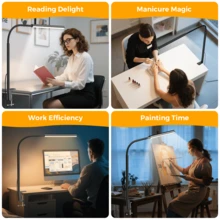 LED Desk Lamp With Clamp - Flexible Gooseneck - 5 Lighting Modes, 11 Brightness Levels, Timer & Memory, Eye-Comfort Study/Nail Light - Black/White - Black - View 7