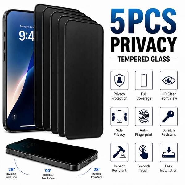 CASECOPS 5Pcs Anti-Spy Tempered Glass Screen Protector Compatible With IPhone 17/16/15/14/13/12/11 Pro Max/XR/X/XS Max And Other Series, 9H+ Hardness Tempered Glass, Full Coverage, Anti-Fingerprint, Anti-Scratch, Front HD Display, Side Privacy Protection, No Bubbles, Easy To Install, Compatible Phone Cases