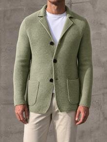 Autumn Winter New Men Lapel Knit Cardigan Single‑Breasted Sweater Blazer Coat European & American Outerwear - White - View 7
