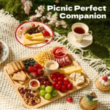 1Pc Bamboo Cheese Tray/Dessert Tray/Fruit Plate With Transparent Lid - View 5