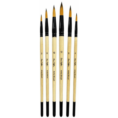 Dom Delfim 6pcs Professional Art Brush Set With Yellow Pointed Brush Caps