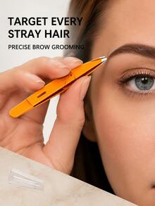 Precision Slanted Eyebrow Tweezers, Spring-Loaded Folding Hair Removal Tool With Silicone Protective Cap, Stainless Steel Eyebrow Trimmer, Facial Hair Plucker, False Eyelash Applicator, Double Eyelid Tape Clip, Travel Beauty Tool - Multicolor - View 7