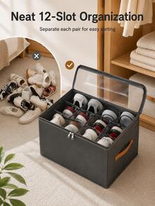 Minimalist Rectangular Shoe Box With Dividers, Double Zippers, And A Side Handle. Optimizes Space, Provides Categorized Storage, And Is Foldable. Suitable For Wardrobes, Bedrooms, Dormitories, And Other Home Storage Needs; Suitable For All Seasons. - Multicolor - View 3