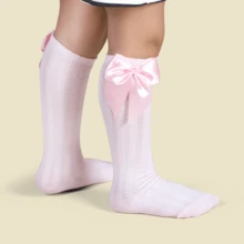 Children's 3/4 Party Socks 16-33 Satin Bow Long Shaft Youth Girl Baptism Wedding Flower Girl Social Dance Events Elegant Quality Soft Touch Coquette Korean Anime Schoolgirl - Rosa - 查看 9