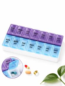 1pc Vintage 7-Day Morning & Evening Pill Box, 14-Compartment Large Capacity Medication Storage Box, Portable PP Material Pill Box, Suitable For Elderly, Travel And Office, Can Hold Vitamins And Various Medications - Multicolor - View 2