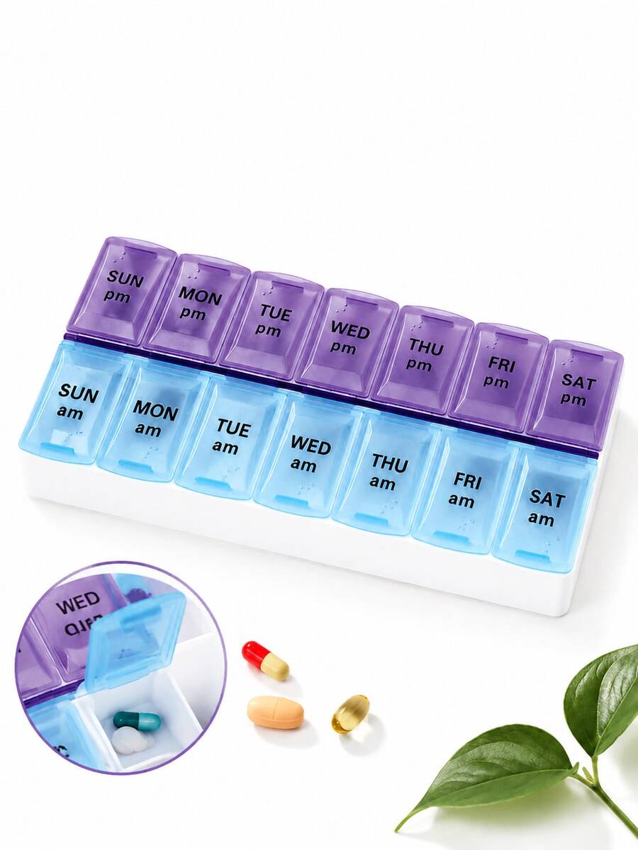 1pc Vintage 7-Day Morning & Evening Pill Box, 14-Compartment Large Capacity Medication Storage Box, Portable PP Material Pill Box, Suitable For Elderly, Travel And Office, Can Hold Vitamins And Various Medications
