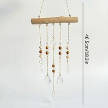 Natural Bamboo Crystal Light-Catching Wind Chime With Colorful Star & Moon Prism Beads, Rainbow Maker Window Hanging Decor, Bohemian Home Decoration - Rainbow Wooden Sticks - View 8