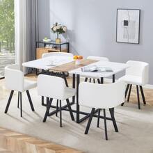 The Dining Set Includes A Table And Chairs – With A White Tabletop And Black Metal Frame, Ideal For The Kitchen, Living Room, And Other Areas, Providing Seating For 4 To 6 People. - 黑色,原木色,白色 - 查看 2