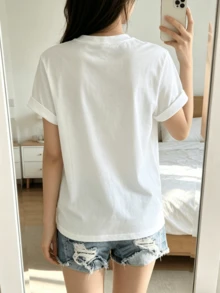 Women's Loose-Fitting T-Shirts For Spring And Summer, Featuring Fun Stationery And Fruit-Print Designs, And A Casual Round-Neck Top - 白色 - 查看 5