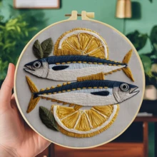 1件 20*20cm/7.9*7.9in 不同魚類刺繡套件,DIY手工刺繡套裝,適合成人初學者,居家禮物,女性縫紉禮物,包含使用說明書、印花布料、刺繡框、針與線 - 不同種類的魚 - 查看 17