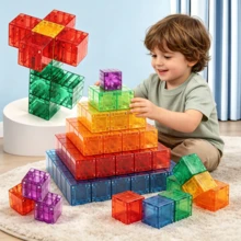 Kubus Sensorik STEM Balok Magnet Transparan 2,5 CM, Cocok Untuk Anak-Anak, Balok Puzzle Magnetikku, Halloween... Set Balok Magnetik - Kubus Sensorik STEM 3D Balok Puzzle Magnetikku Gaya Warna Acak - MultiWarna - View 1