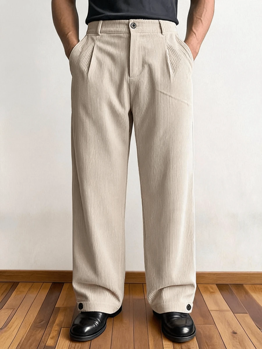 Men's Retro Business Casual Pants, Spring/Autumn/Summer - Khaki - View 1