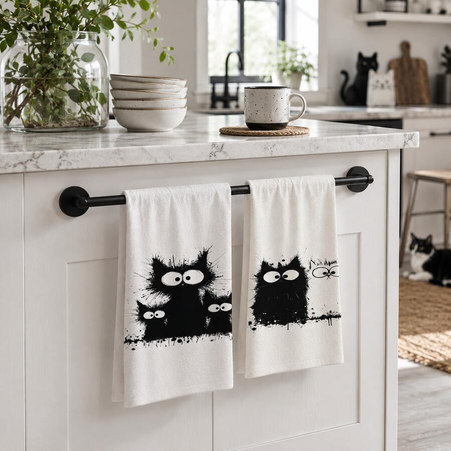 2/4/6pcs Cat Pattern Printed Kitchen Towels, Super Absorbent Microfiber Soft Tea Towels, Dish Cloths, Cleaning Towels, Hand Towels, Suitable For Cooking, Baking, Wiping, Cleaning And Kitchen Decoration, Kitchen Accessories, Daily Essentials - Multicolor - View 1