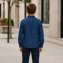 Camisa Jeans Infantil/Juvenil Masculina Manga Longa Estilosa 10 ao 16 - Azul Premium - Visão 4