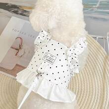 1pc Pet White Polka Dot Cute Breathable Harness And Leash Set, Dog Harness Cat Harness - Black and White - View 2