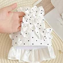 1pc Pet White Polka Dot Cute Breathable Harness And Leash Set, Dog Harness Cat Harness - Black and White - View 5