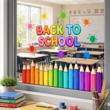 1pc 30*60cm Back To School Theme Colored Pencil Window Sticker, Colorful Paint Splatter Classroom Glass Self-Adhesive Decorative Decal - Multicolor - View 1