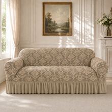 1pc Vintage Woven Jacquard Pattern Hem Style Full Stretch Sofa Cover, Without Pillowcase, Dust-Proof And Dirt-Resistant, Elastic One-Piece Full Coverage Sofa Protector, Living Room Home Decor, Machine Washable And Water Washable - Khaki - View 6