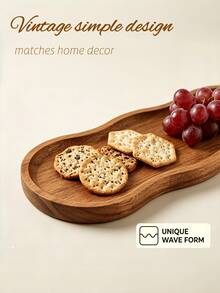 1pc Acacia Wood Serving Tray, Decorative Wooden Tray For Dishes, Desserts, Snacks, Kitchen Table & Coffee‑Table Home Decor, Ideal Housewarming Gift For Parties - View 9