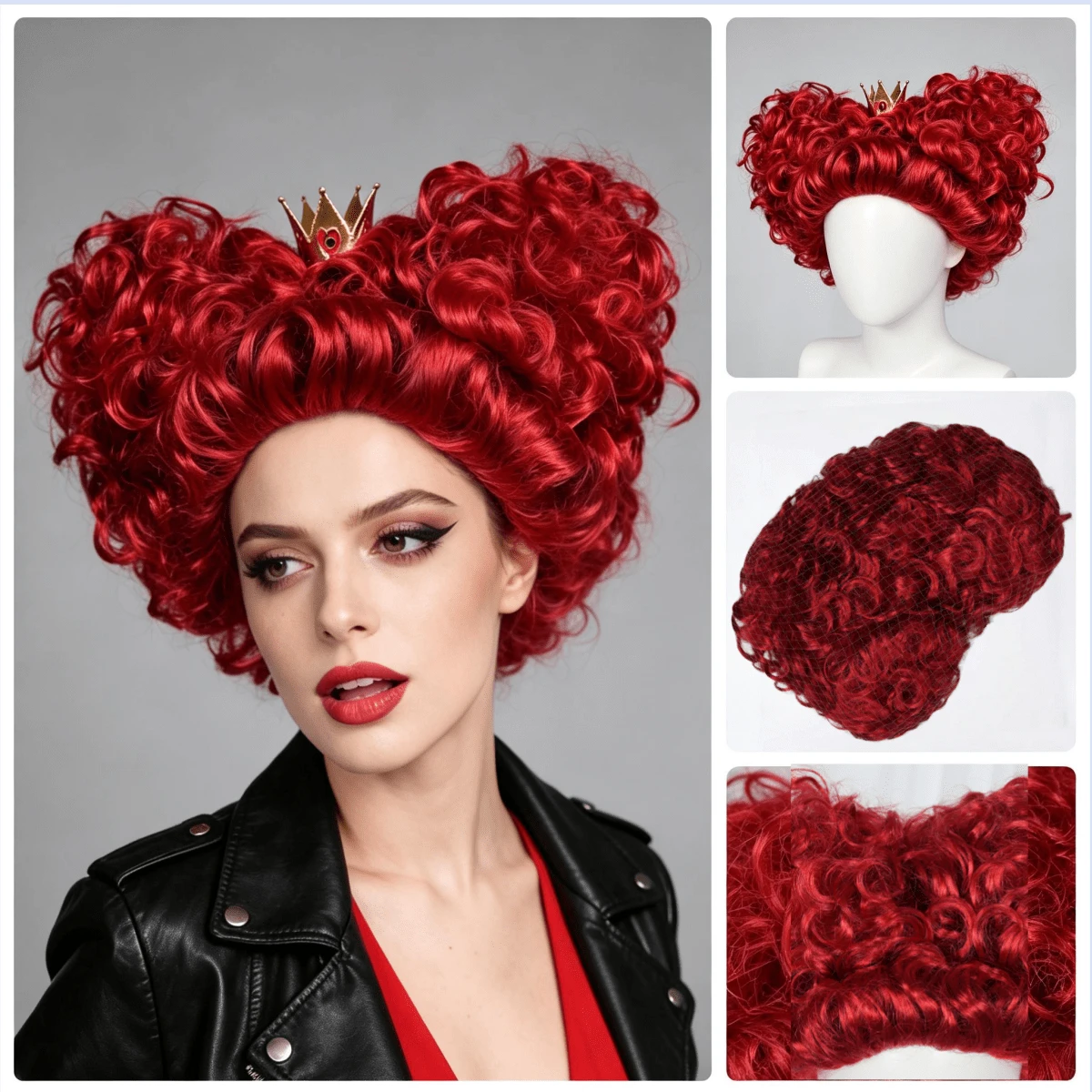 Women's Red Curly Short Beehive Wig With Crown, Heat-Resistant Synthetic Hair Wig Suitable For Halloween Costume Party - Red - View 1