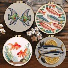 1件 20*20cm/7.9*7.9in 不同魚類刺繡套件,DIY手工刺繡套裝,適合成人初學者,居家禮物,女性縫紉禮物,包含使用說明書、印花布料、刺繡框、針與線 - 不同種類的魚 - 查看 13