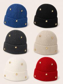 3D Pentagram Knitted Hat For Women, Autumn/Winter Warm Ear Protection Beanie, Face-Slimming Woolen Cap - Knitted Hat - View 4