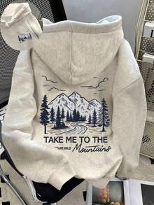 Women's Casual Letter & American Flag Print Long Sleeve Hoodie Sweatshirt, Autumn/Winter-Autumn/Winter New Arrivals:Unisex Loose Hoodie With USA Print - 淺灰色 5 - 查看 15