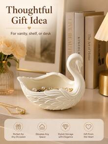 Swan Shaped Storage Tray, Suitable For Entryway Keys, Desk Decor Or Jewelry Storage (Rings, Earrings, Necklaces), Perfect For Vanity Accessory Storage Or Fashionable Bathroom Countertop Decor, Suitable For Living Room, Bedroom And Office - Multicolor - View 3