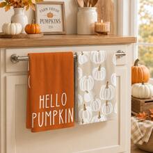 2pcs Pumpkin Pattern Kitchen Towels, Soft Fabric Absorbent Hand Towels With Floral Design, Rustic Autumn Style, Suitable For Kitchen, Dining Room, Thanksgiving, Halloween, Autumn Party, Harvest Season, Home Decor, 4/6/8pcs Set - Multicolor - View 1