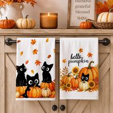 2 buah Handuk Dapur Motif Daun Musim Gugur & Warna Beige, Handuk Tangan Bermotif yang Menyerap, Handuk Teh Dekoratif untuk Dapur Musim Gugur, Hari Thanksgiving, Musim Panen, Pesta Peresmian Rumah, Ruang Makan Rumah, Dekorasi Rumah, Set 4/6/8 buah - MultiWarna - View 3