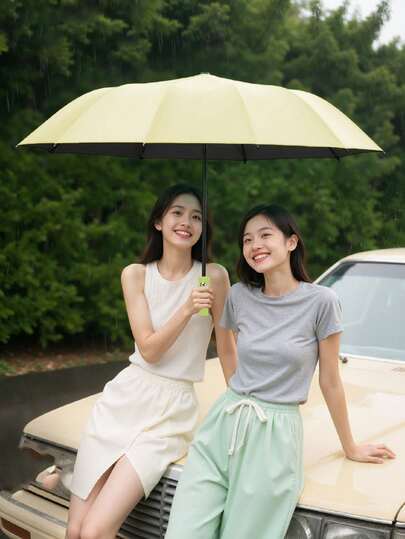 Extra Large 16-Rib Automatic Umbrella, Foldable Windproof, Unisex, Suitable For Business And Outdoor Activities; Portable Sun Umbrella, Provides UV Protection, Thickened Double-Layer Black Anti-UV Coating, Travel Essential, Suitable For Outdoor Activities And Summer Sun Protection. Double-Layer Inner Frame Support (Random Color).