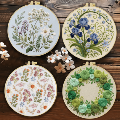 1PC 20*20cm/7.9*7.9in,Beautiful Flowers Embroidery Kit, DIY Handmade Embroidery Set For Adult Beginners, Home Gift, Women's Sewing Gift, Including User Manual, Printed Pattern Fabric, Embroidery Frame, Needle And Thread.