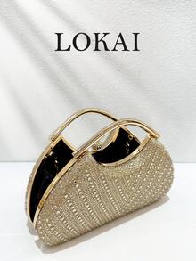 1 Peça Bolsa de Noite de Luxo Feminina com Diamante Dourado, Bolsa de Mão Totalmente com Strass de Alta Densidade, Adequada para Casamentos, Festas, Bailes de Formatura, Eventos de Alto Padrão e Mais - Multicolorido - Visão 5