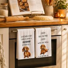 2pcs White Dachshund Funny Text Pattern Kitchen Towels, Modern Minimalist Pet Style Soft Fabric Rectangular Printed Absorbent Hand Towels, Suitable For Kitchen, Baking Area, Pet Home Party, Daily Home Decor 4/6/8pcs Set - Multicolor - View 5