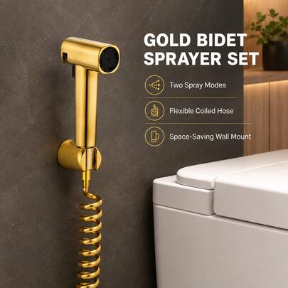 Handheld Bidet Sprayer - Adjustable Water Pressure, ABS Material, Gold Surface Finish, Includes Hose, Easy Installation