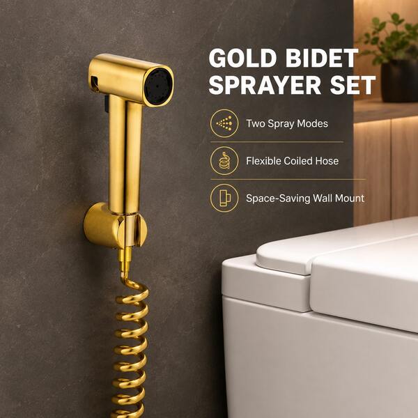 Handheld Bidet Sprayer - Adjustable Water Pressure, ABS Material, Gold Surface Finish, Includes Hose, Easy Installation