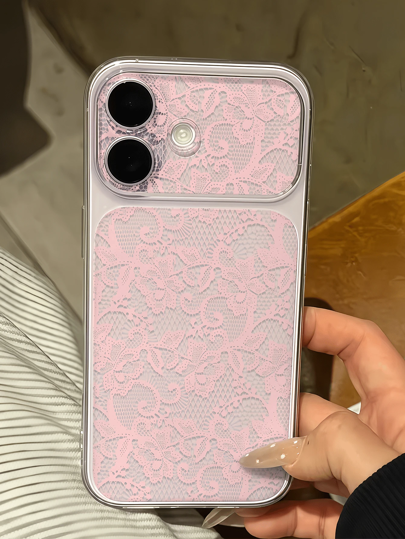 1pc Transparent Light Pink Lace Floral Vine Personalized Minimalist Shockproof Soft TPU Phone Case Full Coverage Anti-Stain Protective Shell Compatible With Apple 18 17 16 15 14 13 12 11 Pro Max Air - Multicolor - View 1