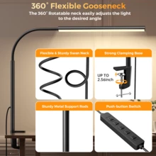 LED Desk Lamp With Clamp - Flexible Gooseneck - 5 Lighting Modes, 11 Brightness Levels, Timer & Memory, Eye-Comfort Study/Nail Light - Black/White - Black - View 6