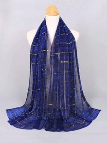 1件女款輕量純色亮片絲綢方巾頭巾 中東風頭巾裝飾圍巾 防曬沙灘披肩 適合日常使用 - S40914-寶藍色 - 查看 1