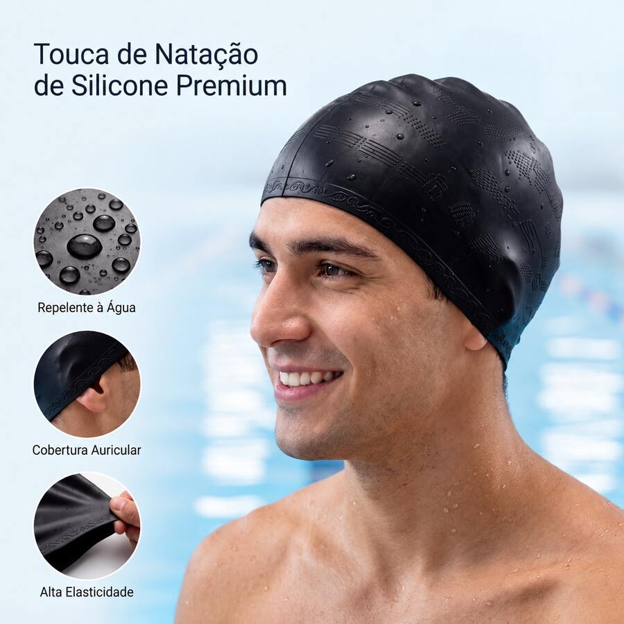 Touca de Natação Silicone Adulto com Proteção Auricular Impermeável Alta Elasticidade Unissex Piscina