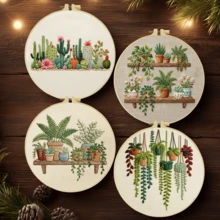 1PC 20*20cm/7.9*7.9in,Various Types Of Plants Embroidery Kit, DIY Handmade Embroidery Set For Adult Beginners, Home Gift, Women's Sewing Gift, Including User Manual, Printed Pattern Fabric, Embroidery Frame, Needle And Thread. - Various Types Of Plants - View 3