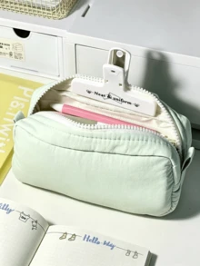 1pc Minimalist Japanese Style Solid Color Student Pencil Case, Large Capacity Fabric Desktop Stationery Storage Box, Fresh Artistic Learning Daily Stationery Bag, Can Store Notebooks And Pens - Suitable For School, Office And Travel Use - Suitable For Students, Multi-Functional Storage Box, Zipper Closure, Pencil Case Back To School Season Must-Have - Multicolor - View 9