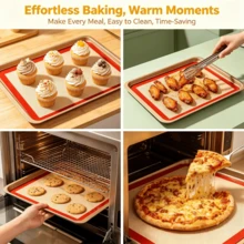 1pc Silicone Baking Mat, Heat Resistant Oven , 42cm*29.5cm Reusable Non-Stick Baking Sheet, Parchment Paper Alternative, Universal For Cookies, Bread, Pizza, Roasted Chicken, Meat, 2-In-1 Kneading Mat, Easy To Clean And Store, Home Baking Tool, Say Goodbye To Disposable Parchment Paper, Time-Saving And Effort-Saving Baking Essential - View 4