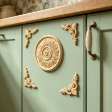 5pcs Solid Wood Carving Round Decals And Corner Flowers, Home Decorations, Woodworking Supplies, Suitable For Cabinets, Doors And Windows, Furniture, Background Walls, Porches, Offices And Other Decorations, Holiday Decorations, DIY Decorations. - Multicolor - View 3